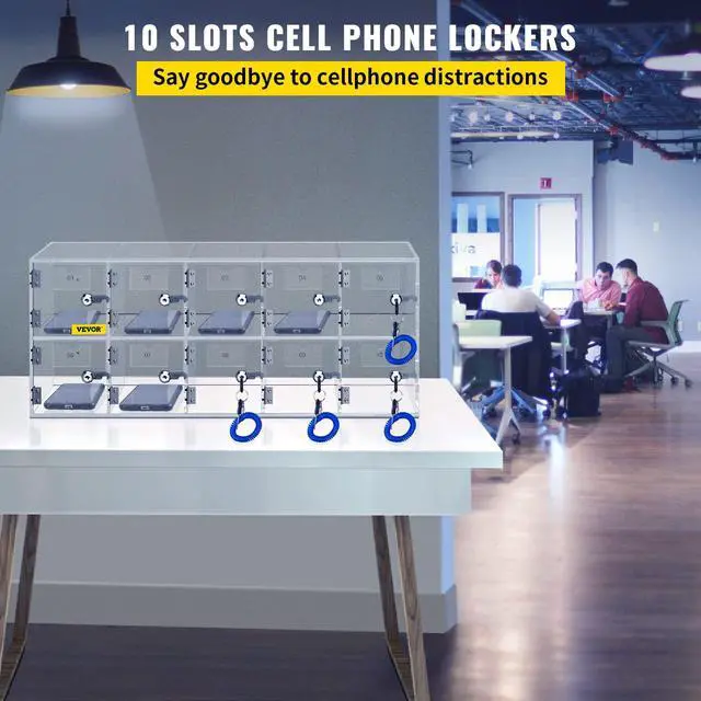 Alt view image 4 of 7 - Cell Phone Storage Locker, 10 Slots Acrylic Material with Door Locks and Keys, Wall-Mounted Cabinet Pocket Office Classroom Gym Box, Clear