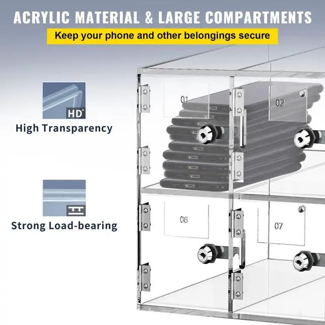 Alt view image 6 of 7 - Cell Phone Storage Locker, 10 Slots Acrylic Material with Door Locks and Keys, Wall-Mounted Cabinet Pocket Office Classroom Gym Box, Clear