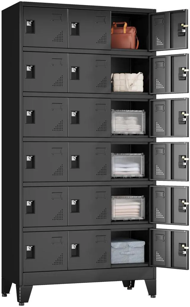 Main image of Metal Lockers for Employees, 18 Doors Metal Storage Locker | with Card Slot and Ventilation Holes, Steel Employee lockers for Home Office School Gym Garage, Requires Installation