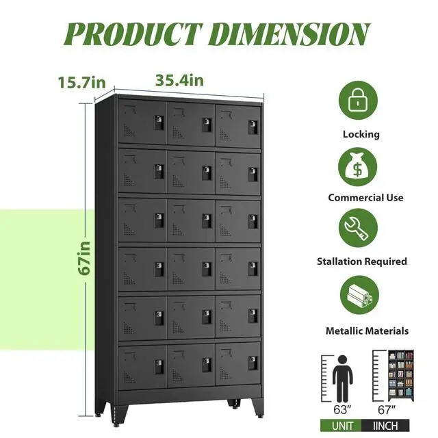 Alt view image 3 of 7 - Metal Lockers for Employees, 18 Doors Metal Storage Locker | with Card Slot and Ventilation Holes, Steel Employee lockers for Home Office School Gym Garage, Requires Installation