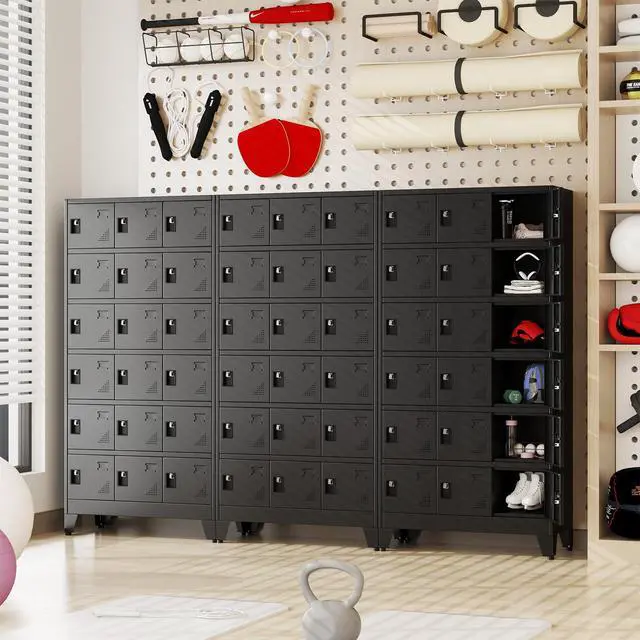 Alt view image 7 of 7 - Metal Lockers for Employees, 18 Doors Metal Storage Locker | with Card Slot and Ventilation Holes, Steel Employee lockers for Home Office School Gym Garage, Requires Installation
