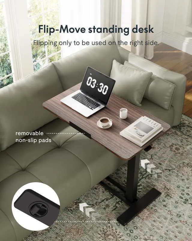 Alt view image 6 of 7 - H7 PRO 90° Tiltable Mobile Overbed Table with Pneumatic Lift,32'' | Foldable bedside table with adjustable desktop for laptop, Rolling Computer Cart and bed sofa.31.5" W x 17.7" D,Rustic Brown