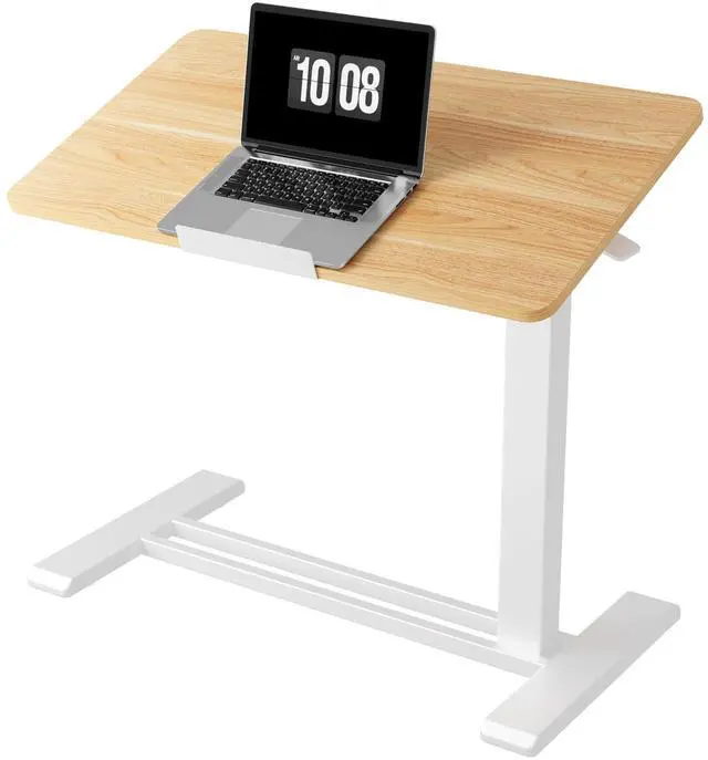 Main image of H7 PRO 90° Tiltable Mobile Overbed Table with Pneumatic Lift,32'' | Full foldable bedside table with adjustable desktop for laptop, Rolling Computer Cart and bed sofa.31.5" W x 17.7" D,Maple