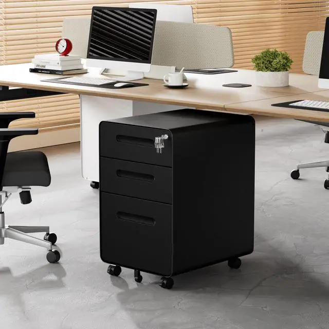 Alt view image 2 of 7 - 3 Drawer Mobile File Cabinet with Lock and 4 Keys | Small Vertical Metal Rolling Filing Cabinet Under Desk for Home Office Organizer Letters/Legal/A4 Hanging File Folders