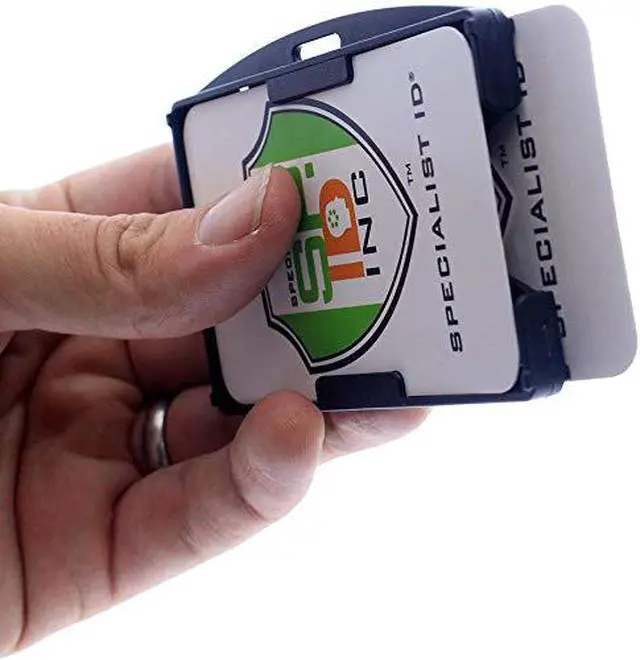 Alt view image 4 of 6 - 5 Pack - Black Dual Card ID Badge Holder - Holds 2 Cards - Rigid Hard Plastic - Double Sided Card Holder for Horizontal or Vertical Badges - Open Face Design