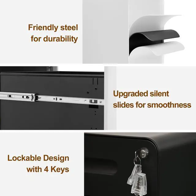 Alt view image 4 of 7 - 3 Drawer Mobile File Cabinet with Lock and 4 Keys | Small Vertical Metal Rolling Filing Cabinet Under Desk for Home Office Organizer Letters/Legal/A4 Hanging File Folders