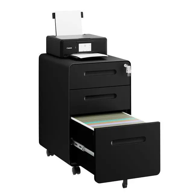 Alt view image 4 of 7 - 3 Drawer Mobile File Cabinet with Lock, 4 Keys and 25 Letter File Folders | Heavy-Duty Steel Rolling Filing Cabinet Pre-Assembled Under Desk for Home Office Letters/Legal/A4 Hanging File Folders