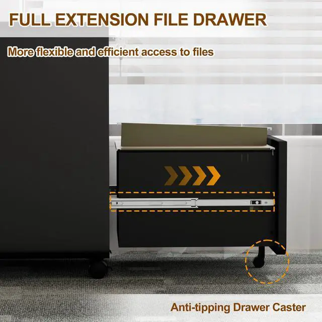 Alt view image 5 of 7 - 3 Drawer Mobile File Cabinet with Lock and 4 Keys | Small Vertical Metal Rolling Filing Cabinet Under Desk for Home Office Organizer Letters/Legal/A4 Hanging File Folders