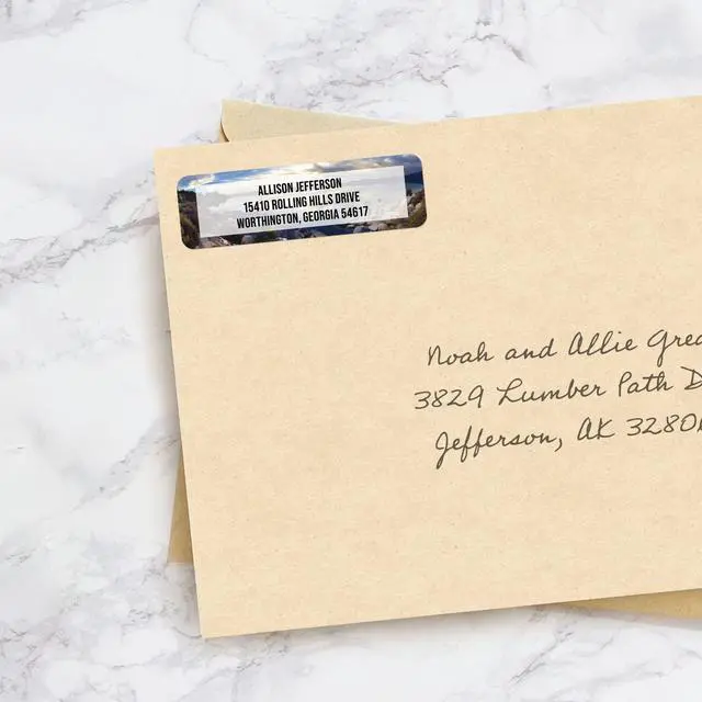 Alt view image 3 of 6 - Breathtaking Landscape Rolled Address Labels / 500 Personalized Return Address Labels/Designer Address Stickers in Elegant Plastic Dispenser