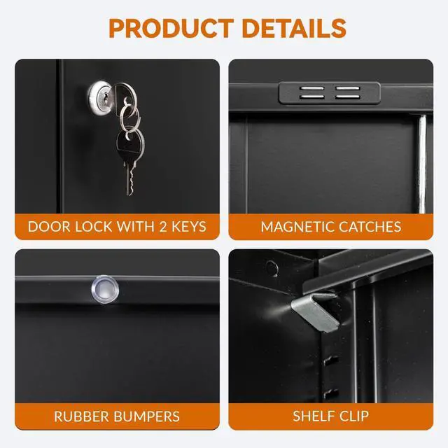 Alt view image 5 of 7 - Metal Storage Cabinet, Garage Storage Cabinet with One Drawer and Adjustable Shelf, Locking Short Storage Cabinet for Office Garage Home, Black Metal Cabinets(36" H x 27.5" W x 16" D)