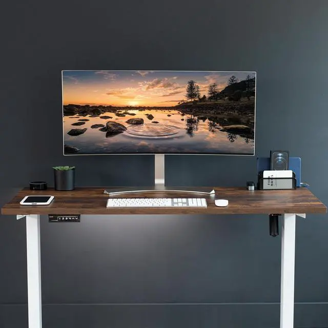 Alt view image 2 of 7 - Vintage Brown 55 x 24 in Solid Square Corner Table Top, DESK-TOP55N-S | One-Piece Desktop, For Height Adjustable Sit Stand Desk Frames, Rustic, Home Office, Universal
