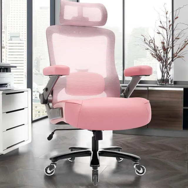 Alt view image 2 of 7 - 600lbs Big and Tall Office Chair, Heavy Duty Executive Computer Desk Chair | 3D Flip Arms, Large Wheels, Ergonomic Design, Extra Wide Seat, Adjustable Lumbar Support&Headrest, Mesh High Back Chair