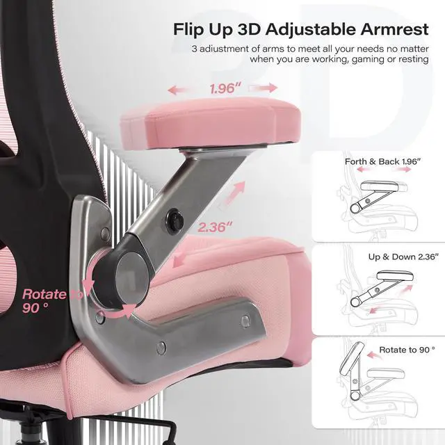 Alt view image 5 of 7 - 600lbs Big and Tall Office Chair, Heavy Duty Executive Computer Desk Chair | 3D Flip Arms, Large Wheels, Ergonomic Design, Extra Wide Seat, Adjustable Lumbar Support&Headrest, Mesh High Back Chair