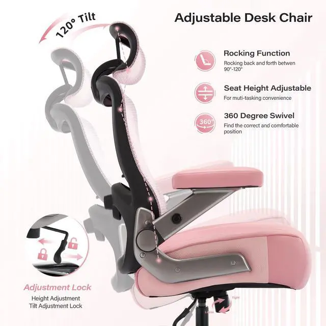Alt view image 7 of 7 - 600lbs Big and Tall Office Chair, Heavy Duty Executive Computer Desk Chair | 3D Flip Arms, Large Wheels, Ergonomic Design, Extra Wide Seat, Adjustable Lumbar Support&Headrest, Mesh High Back Chair