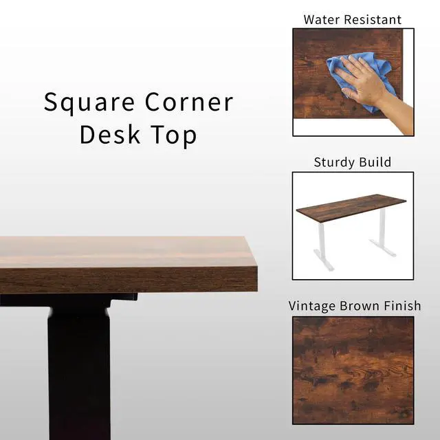 Alt view image 4 of 7 - Vintage Brown 55 x 24 in Solid Square Corner Table Top, DESK-TOP55N-S | One-Piece Desktop, For Height Adjustable Sit Stand Desk Frames, Rustic, Home Office, Universal