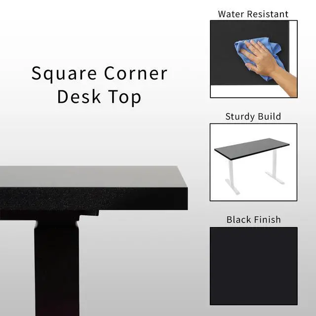 Alt view image 4 of 7 - Black 55 x 24 inch Solid Square Corner Table Top, DESK-TOP55B-S | One-Piece Desktop, For Height Adjustable Sit Stand Desk Frames, Home and Office Furniture Sets, Universal
