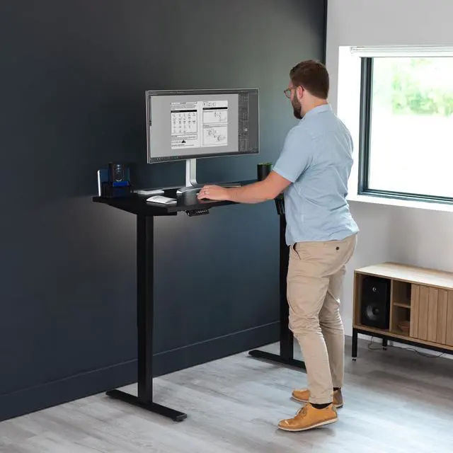 Alt view image 5 of 7 - Black 55 x 24 inch Solid Square Corner Table Top, DESK-TOP55B-S | One-Piece Desktop, For Height Adjustable Sit Stand Desk Frames, Home and Office Furniture Sets, Universal
