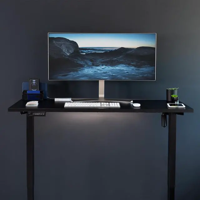 Alt view image 2 of 7 - Black 55 x 24 inch Solid Square Corner Table Top, DESK-TOP55B-S | One-Piece Desktop, For Height Adjustable Sit Stand Desk Frames, Home and Office Furniture Sets, Universal