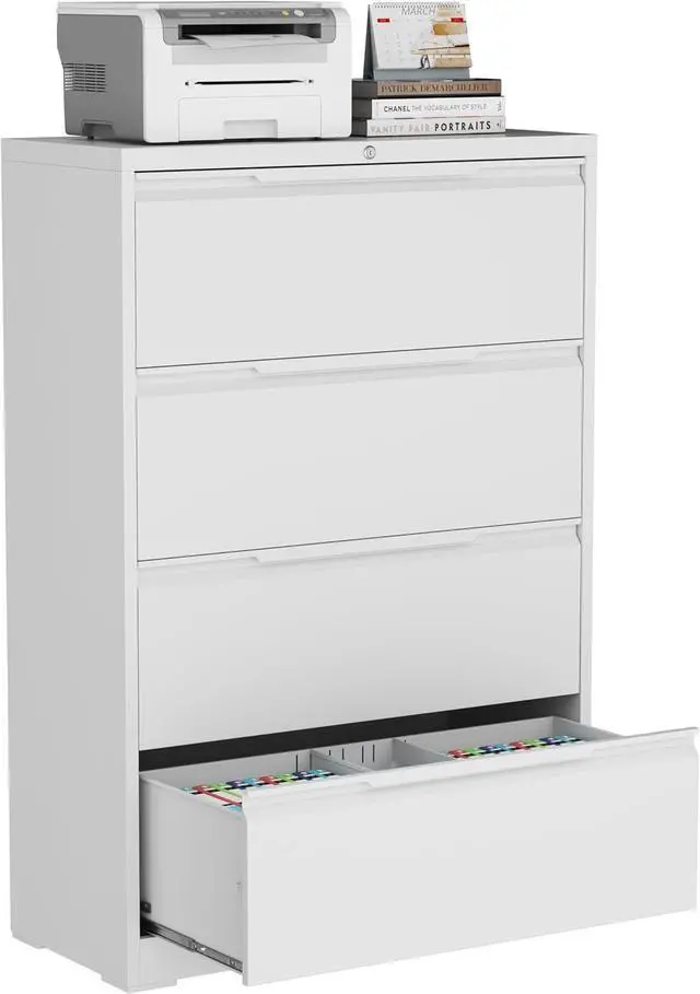 Main image of 4-Drawer Metal File Cabinet with Lock,Steel Printer Stand with Storage for Home Office,Lateral Filing Cabinet for Legal/Letter/A4 Files,Assembly Required(35.43''W-4 Drawers,White)