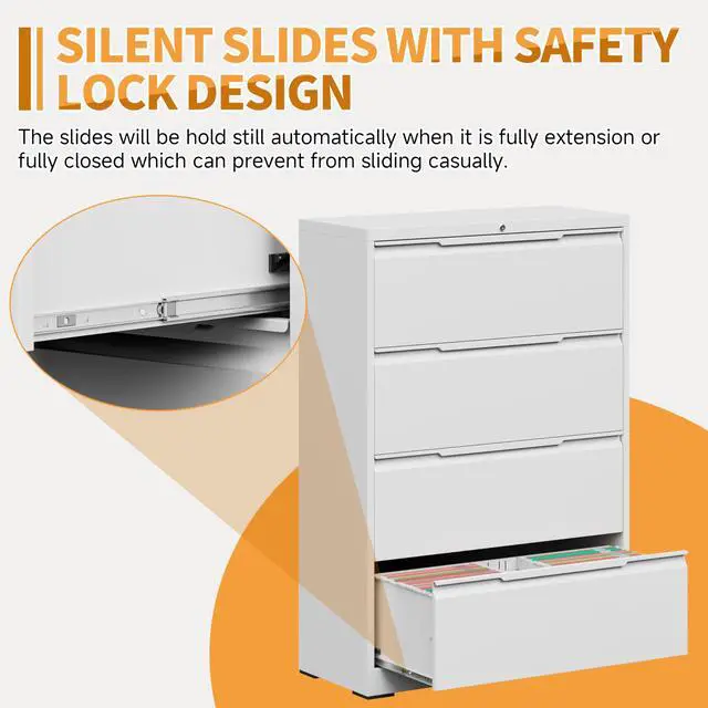 Alt view image 6 of 7 - 4-Drawer Metal File Cabinet with Lock,Steel Printer Stand with Storage for Home Office,Lateral Filing Cabinet for Legal/Letter/A4 Files,Assembly Required(35.43''W-4 Drawers,White)