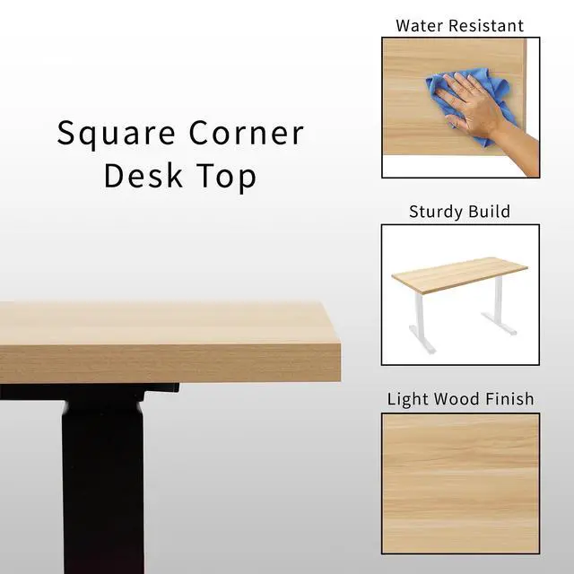Alt view image 4 of 7 - Light Wood 55 x 24 inch Solid Square Corner Table Top, DESK-TOP55C-S | One-Piece Desktop, For Height Adjustable Sit Stand Desk Frames, Home and Office Furniture Sets, Universal