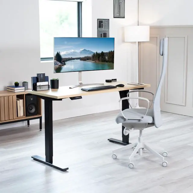 Alt view image 5 of 7 - Light Wood 55 x 24 inch Solid Square Corner Table Top, DESK-TOP55C-S | One-Piece Desktop, For Height Adjustable Sit Stand Desk Frames, Home and Office Furniture Sets, Universal