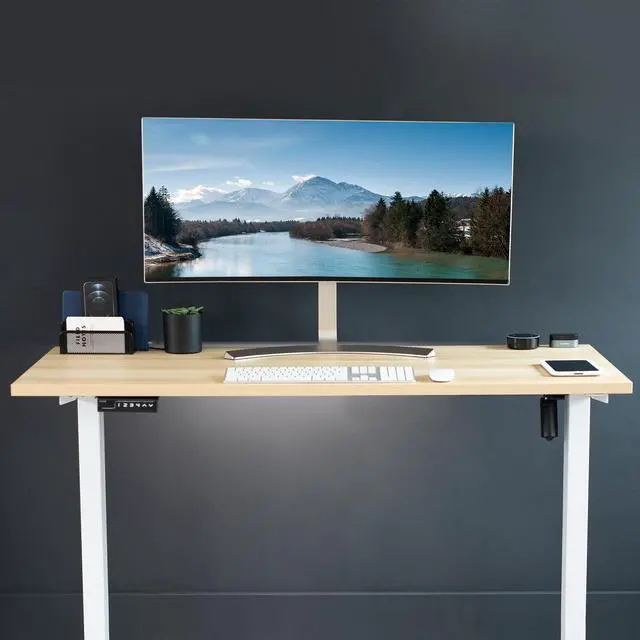 Alt view image 7 of 7 - Light Wood 55 x 24 inch Solid Square Corner Table Top, DESK-TOP55C-S | One-Piece Desktop, For Height Adjustable Sit Stand Desk Frames, Home and Office Furniture Sets, Universal