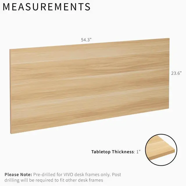 Alt view image 3 of 7 - Light Wood 55 x 24 inch Solid Square Corner Table Top, DESK-TOP55C-S | One-Piece Desktop, For Height Adjustable Sit Stand Desk Frames, Home and Office Furniture Sets, Universal