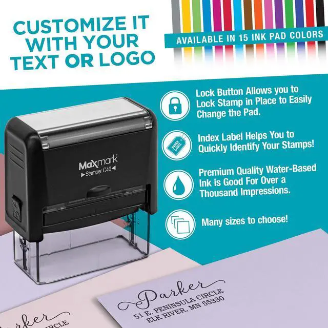 Alt view image 2 of 5 - Personalized Business Custom Self-Inking Rectangular Logo or Text Stamp - Choose from 15 Ink Colors
