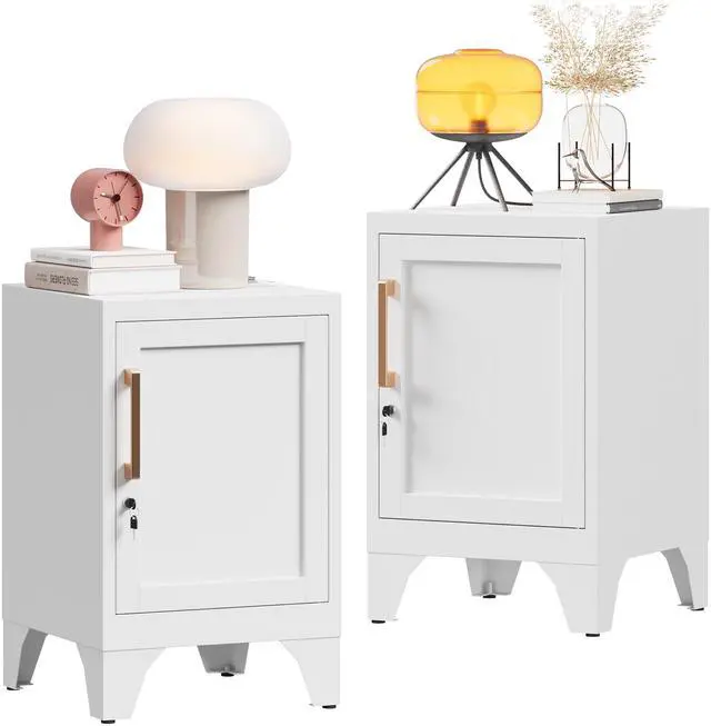Main image of 23.6" H Metal Locker Nightstand Set of 2,White Locking Night Stand with Door and Adjustable Shelf, Small Locker Cabinet with Detachable Legs for Home Office,Living Room or Bedroom,Easy Assembly