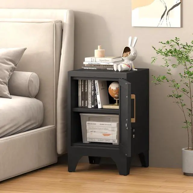 Alt view image 2 of 7 - 23.6" H Metal Locker Nightstand Set of 2,Black Locking Night Stand with Door and Adjustable Shelf, Small Side Table with Detachable Legs for Home Office,Living Room or Bedroom,Easy Assembly