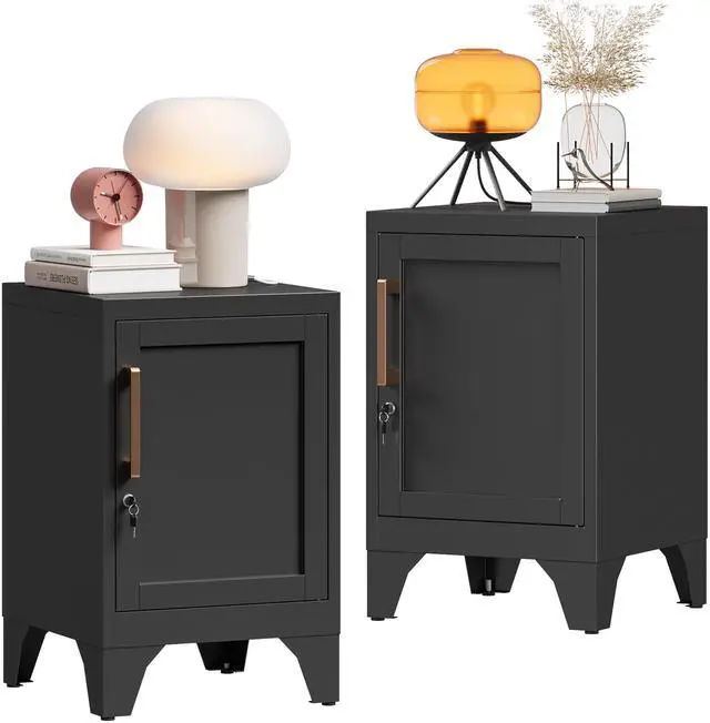 Main image of 23.6" H Metal Locker Nightstand Set of 2,Black Locking Night Stand with Door and Adjustable Shelf, Small Side Table with Detachable Legs for Home Office,Living Room or Bedroom,Easy Assembly