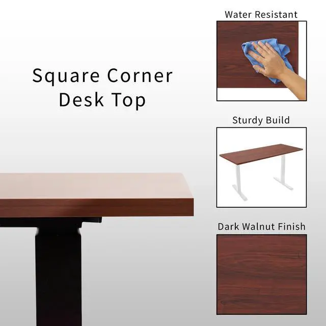 Alt view image 4 of 7 - Dark Walnut 55 x 24 inch Solid Square Corner Table Top, DESK-TOP55D-S | One-Piece Desktop, For Height Adjustable Sit Stand Desk Frames, Home and Office Furniture Sets, Universal