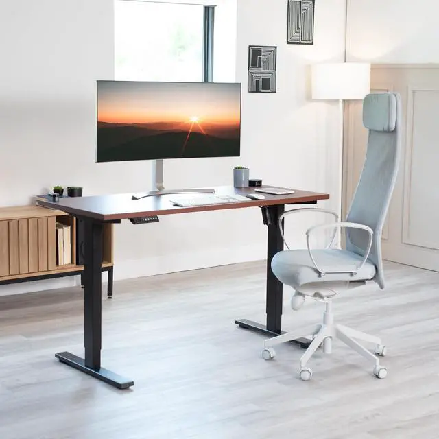 Alt view image 5 of 7 - Dark Walnut 55 x 24 inch Solid Square Corner Table Top, DESK-TOP55D-S | One-Piece Desktop, For Height Adjustable Sit Stand Desk Frames, Home and Office Furniture Sets, Universal