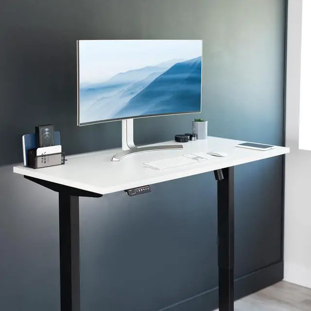 Alt view image 2 of 6 - White 55 x 24 inch Solid Square Corner Table Top, DESK-TOP55W-S | One-Piece Desktop, For Height Adjustable Sit Stand Desk Frames, Home and Office Furniture Sets, Universal