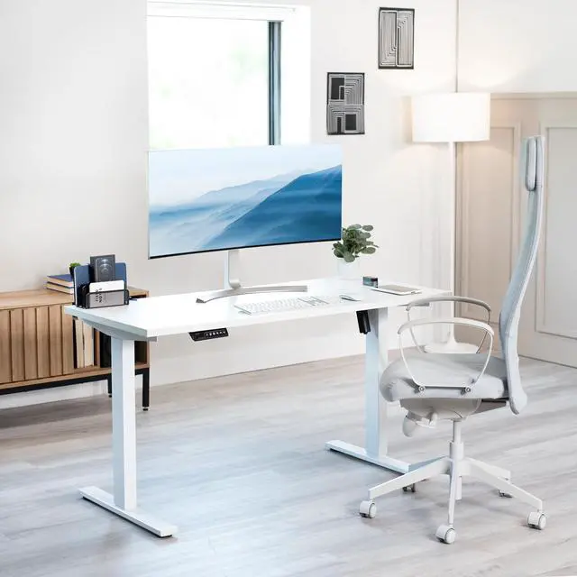 Alt view image 5 of 6 - White 55 x 24 inch Solid Square Corner Table Top, DESK-TOP55W-S | One-Piece Desktop, For Height Adjustable Sit Stand Desk Frames, Home and Office Furniture Sets, Universal