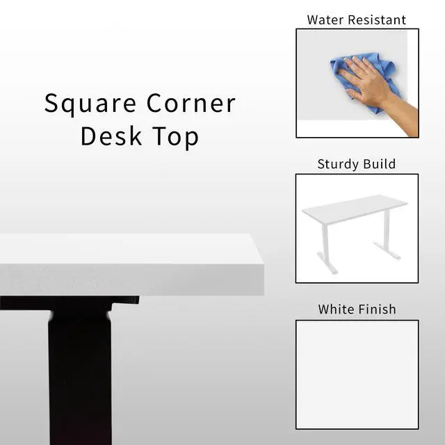 Alt view image 4 of 6 - White 55 x 24 inch Solid Square Corner Table Top, DESK-TOP55W-S | One-Piece Desktop, For Height Adjustable Sit Stand Desk Frames, Home and Office Furniture Sets, Universal