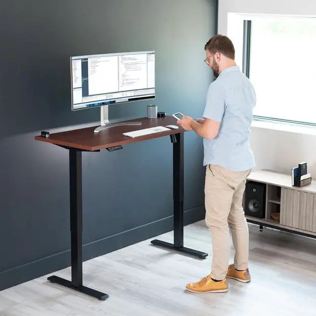 Alt view image 7 of 7 - Dark Walnut 55 x 24 inch Solid Square Corner Table Top, DESK-TOP55D-S | One-Piece Desktop, For Height Adjustable Sit Stand Desk Frames, Home and Office Furniture Sets, Universal