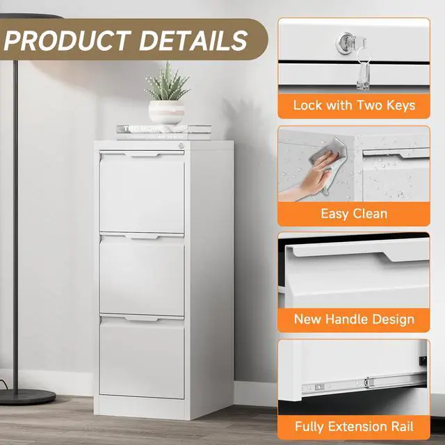 Alt view image 4 of 6 - 3 Drawer Vertical File Cabinet with Lock, Metal Filing Cabinet for Home Office, Locking File Cabinet for A4/F4/Legal/Letter, Assembly Required (White, 3 Drawer)