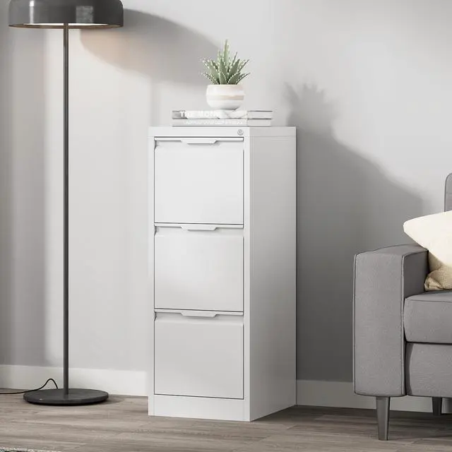Alt view image 2 of 6 - 3 Drawer Vertical File Cabinet with Lock, Metal Filing Cabinet for Home Office, Locking File Cabinet for A4/F4/Legal/Letter, Assembly Required (White, 3 Drawer)