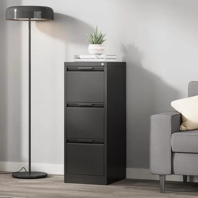 Alt view image 2 of 6 - 3 Drawer Vertical File Cabinet with Lock, Metal Filing Cabinet for Home Office, Locking File Cabinet for A4/F4/Legal/Letter, Assembly Required (Black, 3 Drawer)
