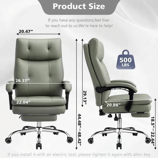 Alt view image 2 of 7 - Big and Tall Comfy Office Chair,Ergonomic High Back Executive Desk Chair with Foot Rest,Heavy Duty Reclining Computer Chair with Wide Spring Cushion for Cross Legged,Home,Office,Gaming