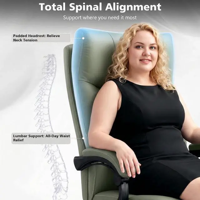 Alt view image 5 of 7 - Big and Tall Comfy Office Chair,Ergonomic High Back Executive Desk Chair with Foot Rest,Heavy Duty Reclining Computer Chair with Wide Spring Cushion for Cross Legged,Home,Office,Gaming