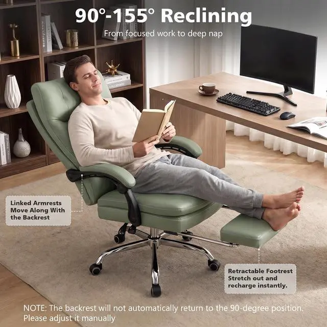 Alt view image 6 of 7 - Big and Tall Comfy Office Chair,Ergonomic High Back Executive Desk Chair with Foot Rest,Heavy Duty Reclining Computer Chair with Wide Spring Cushion for Cross Legged,Home,Office,Gaming