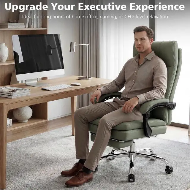 Alt view image 4 of 7 - Big and Tall Comfy Office Chair,Ergonomic High Back Executive Desk Chair with Foot Rest,Heavy Duty Reclining Computer Chair with Wide Spring Cushion for Cross Legged,Home,Office,Gaming