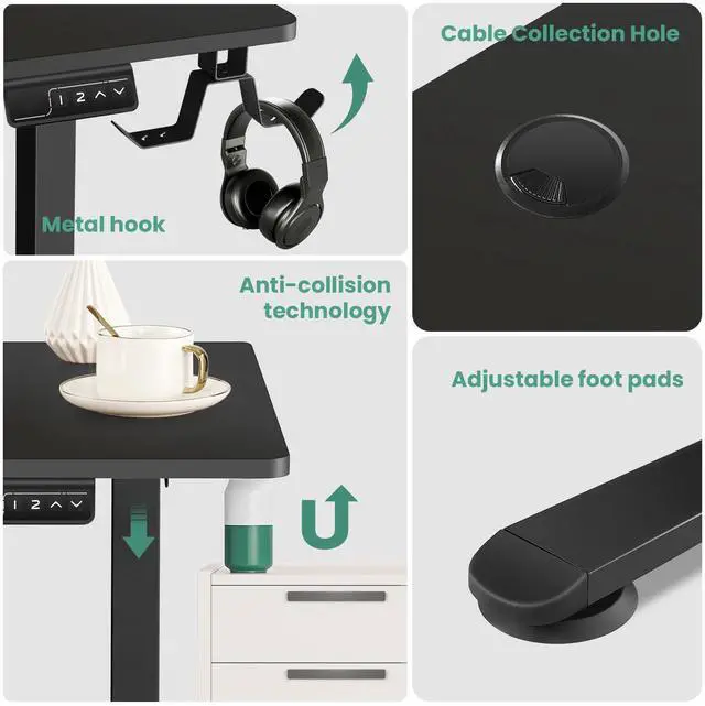Alt view image 3 of 7 - 63x55 L Standing Adjustable Desk with 39x18 Mouse Pad, Black | Adjustable Height L Shaped Home Office Gaming Writing Studying Computer Workstation with Hooks