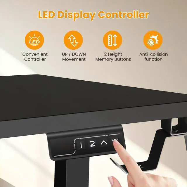 Alt view image 5 of 7 - 63x55 L Standing Adjustable Desk with 39x18 Mouse Pad, Black | Adjustable Height L Shaped Home Office Gaming Writing Studying Computer Workstation with Hooks