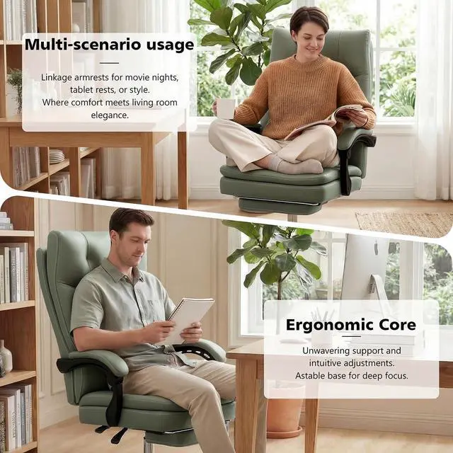 Alt view image 7 of 7 - Big and Tall Comfy Office Chair,Ergonomic High Back Executive Desk Chair with Foot Rest,Heavy Duty Reclining Computer Chair with Wide Spring Cushion for Cross Legged,Home,Office,Gaming