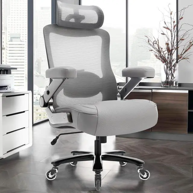 Alt view image 2 of 7 - 600lbs Big and Tall Office Chair, Heavy Duty Executive Computer Desk Chair | 3D Flip Arms, Large Wheels, Ergonomic Design, Extra Wide Seat, Adjustable Lumbar Support&Headrest, Mesh High Back Chair