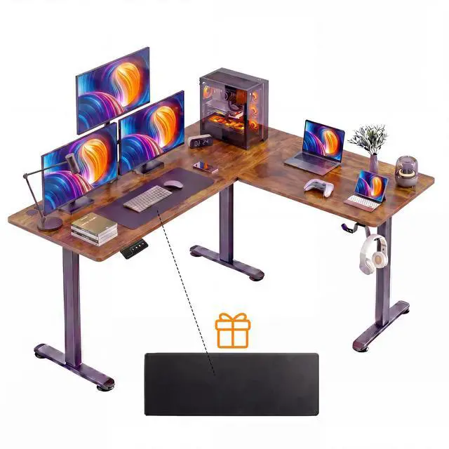 Main image of 63 L Shaped Standing Desk,Electric Height Adjustable Corner Stand Up Desk, Ergonomic Sit Stand Home Office Computer Desk with Splice Board (Brown)